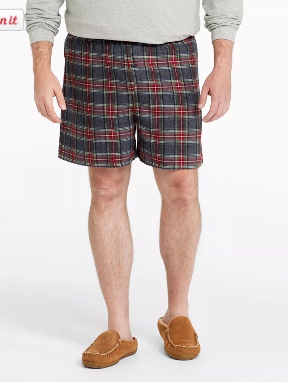 L.L. Bean Scotch Plaid Flannel Boxers Sleep Shorts in Gray Stewart. Size Large.